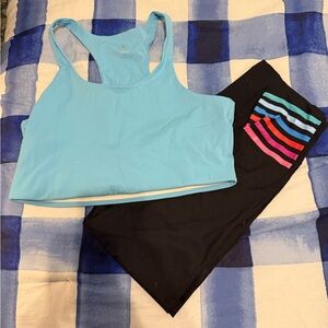 Addison Bay Blue Sports Bra and Black Leggings Set